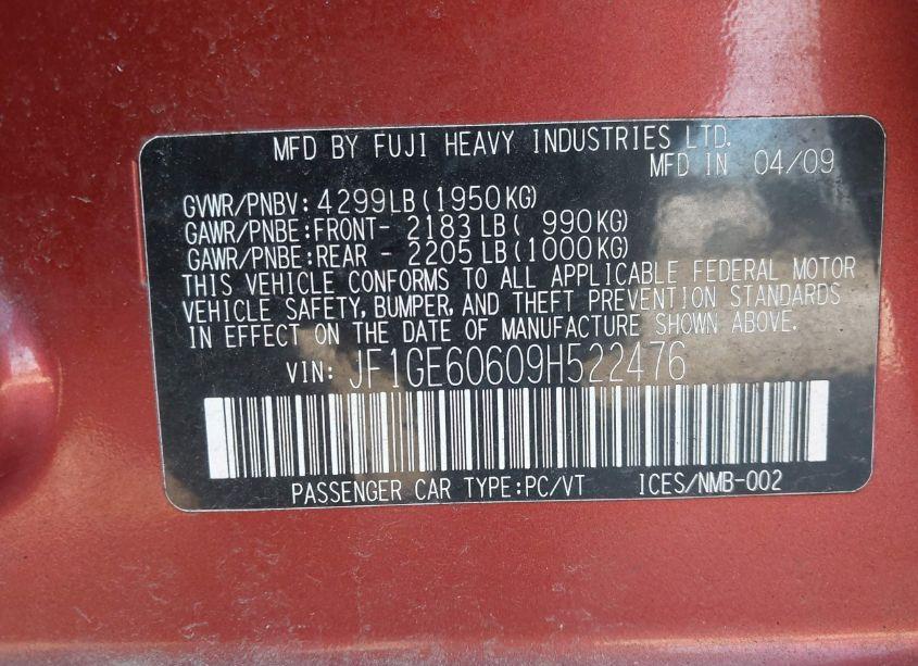Photo 9 of 2009 Subaru Impreza 2.5I PREMIUM (VIN JF1GE60609H522476)