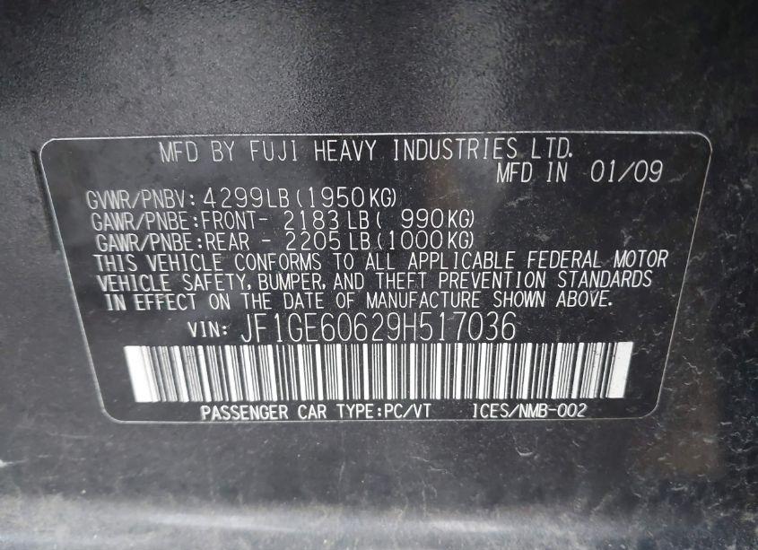 Photo 9 of 2009 Subaru Impreza 2.5I (VIN JF1GE60629H517036)
