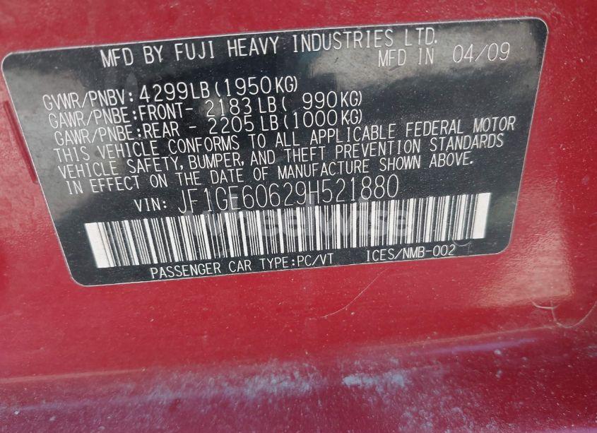 Photo 9 of 2009 Subaru Impreza 2.5I (VIN JF1GE60629H521880)