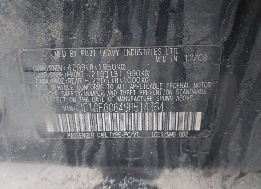 Photo 9 of 2009 Subaru Impreza 2.5I (VIN JF1GE60649H514364)