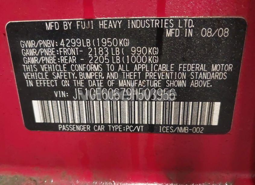 Photo 9 of 2009 Subaru Impreza 2.5I (VIN JF1GE60679H503956)