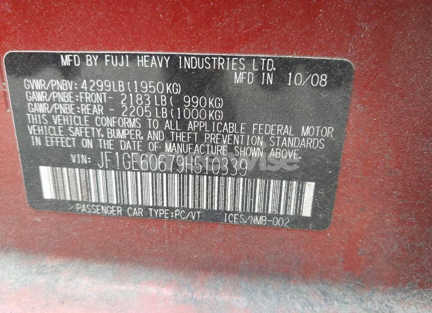 Photo 9 of 2009 Subaru Impreza 2.5I (VIN JF1GE60679H510339)