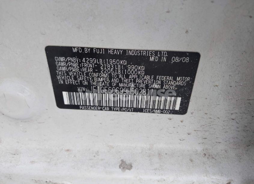Photo 9 of 2009 Subaru Impreza 2.5I (VIN JF1GE60699H502811)