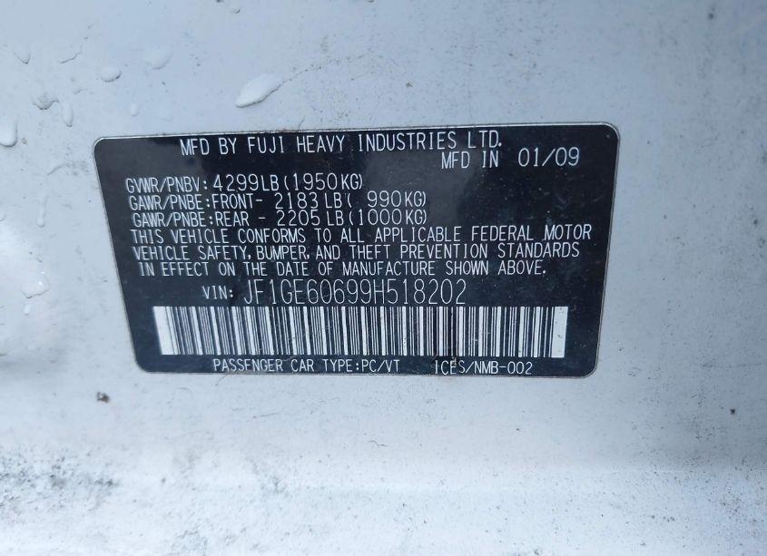 Photo 9 of 2009 Subaru Impreza 2.5I (VIN JF1GE60699H518202)