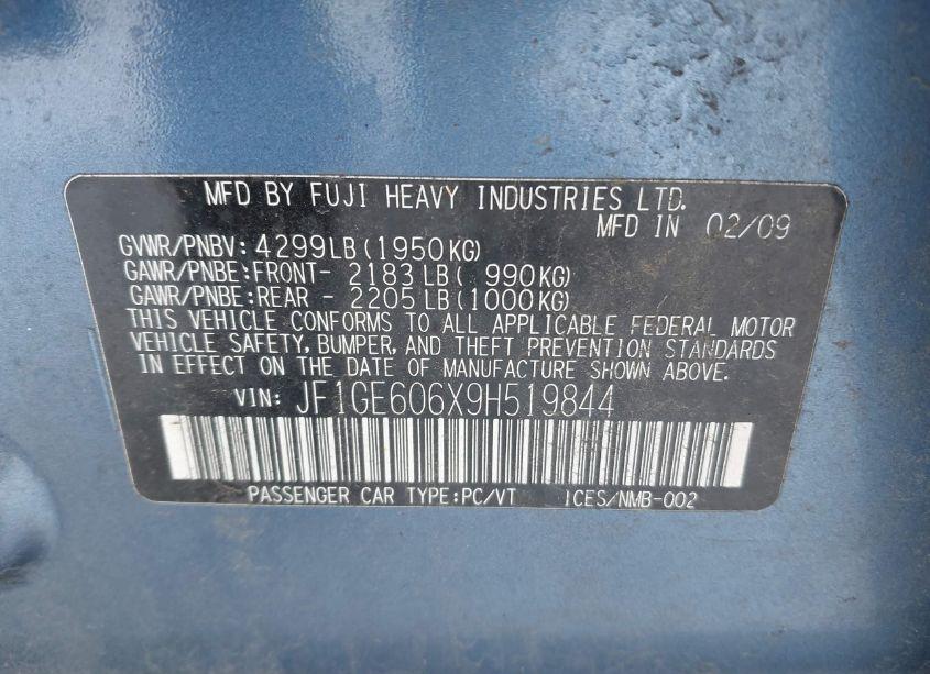 Photo 9 of 2009 Subaru Impreza 2.5I (VIN JF1GE606X9H519844)