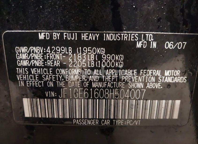 Photo 9 of 2008 Subaru Impreza (NATL) I W/PREMIUM PKG (VIN JF1GE61608H504007)