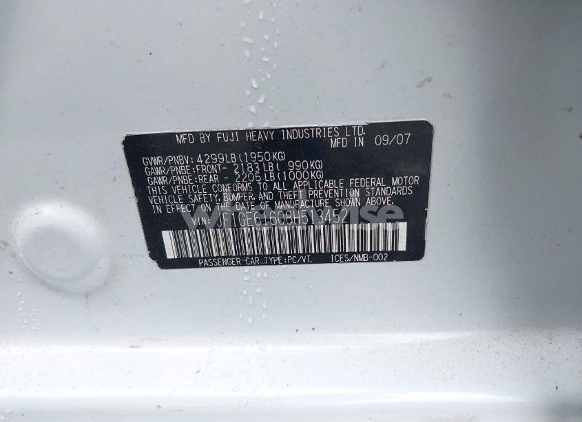 Photo 9 of 2008 Subaru Impreza 2.5I (VIN JF1GE61608H513452)