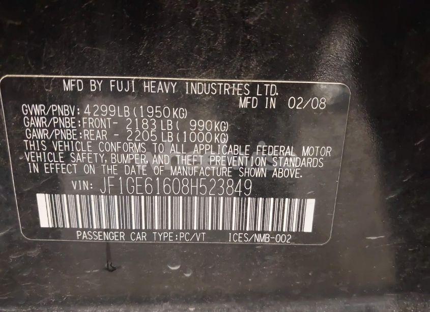 Photo 9 of 2008 Subaru Impreza 2.5I (VIN JF1GE61608H523849)