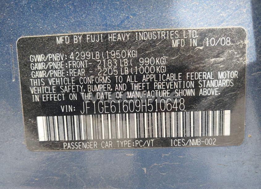 Photo 9 of 2009 Subaru Impreza 2.5I (VIN JF1GE61609H510648)