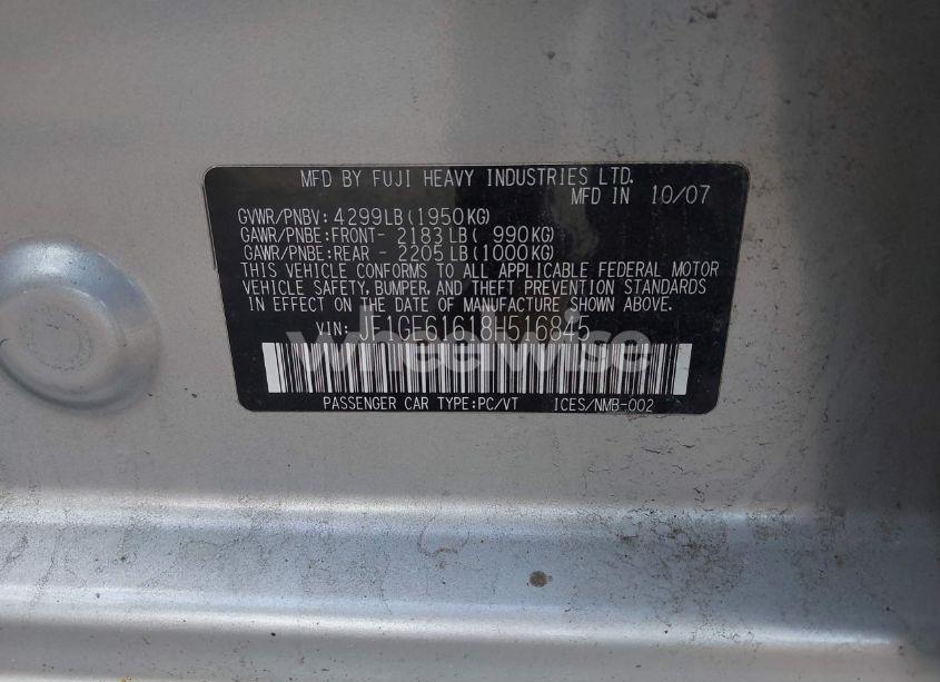 Photo 9 of 2008 Subaru Impreza 2.5I (VIN JF1GE61618H516845)