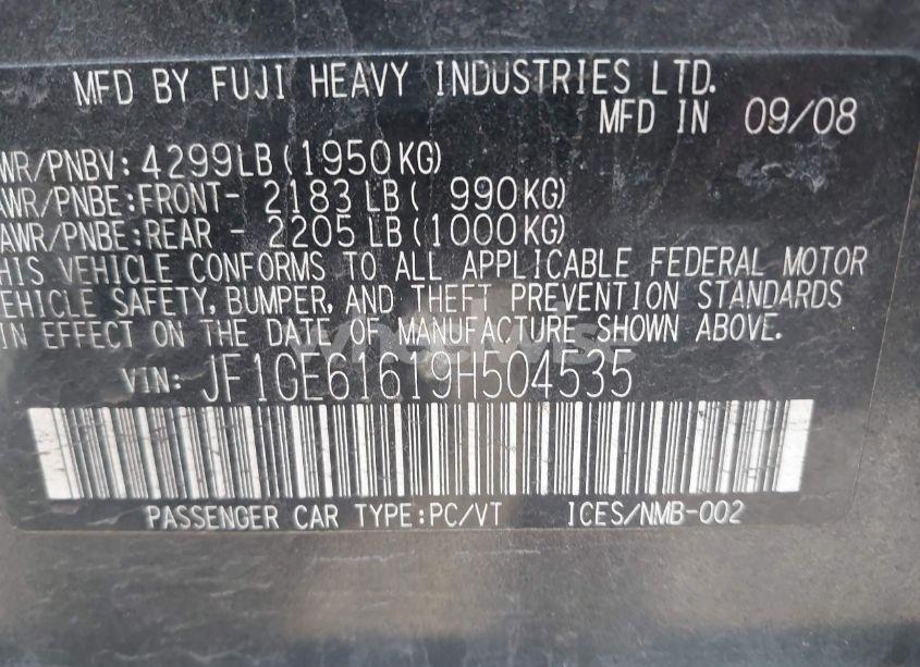 Photo 9 of 2009 Subaru Impreza 2.5I (VIN JF1GE61619H504535)