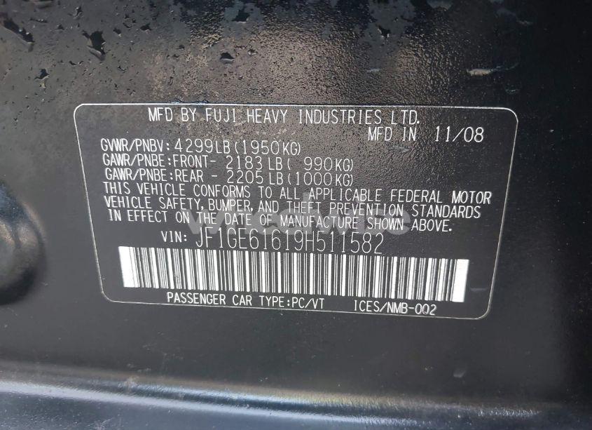 Photo 9 of 2009 Subaru Impreza 2.5I (VIN JF1GE61619H511582)