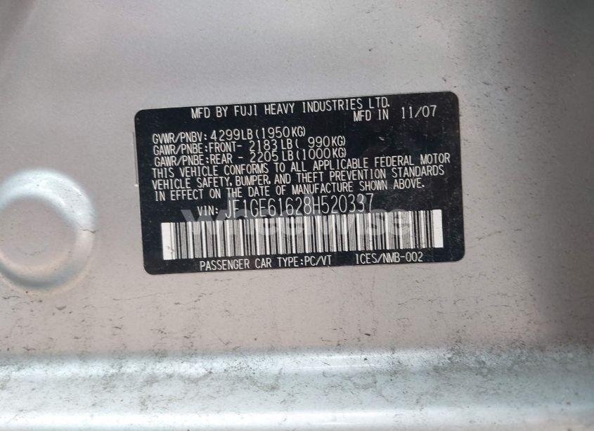 Photo 9 of 2008 Subaru Impreza 2.5I (VIN JF1GE61628H520337)