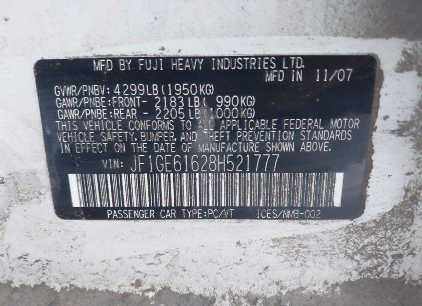 Photo 9 of 2008 Subaru Impreza 2.5I (VIN JF1GE61628H521777)