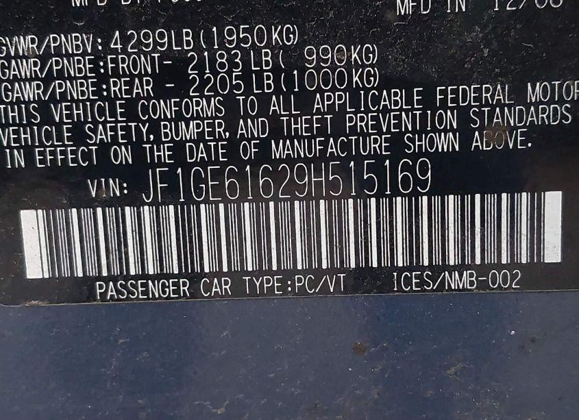 Photo 9 of 2009 Subaru Impreza 2.5I (VIN JF1GE61629H515169)