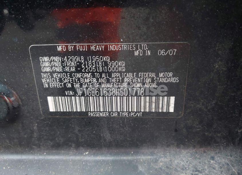 Photo 9 of 2008 Subaru Impreza 2.5I (VIN JF1GE61638H501778)