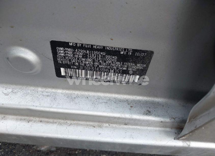 Photo 9 of 2008 Subaru Impreza 2.5I (VIN JF1GE61638H514353)