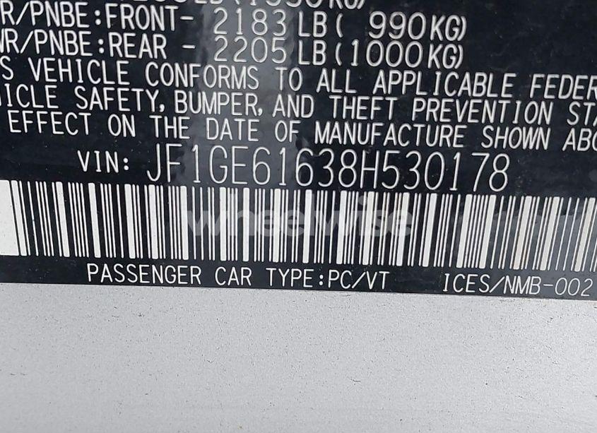 Photo 9 of 2008 Subaru Impreza 2.5I (VIN JF1GE61638H530178)