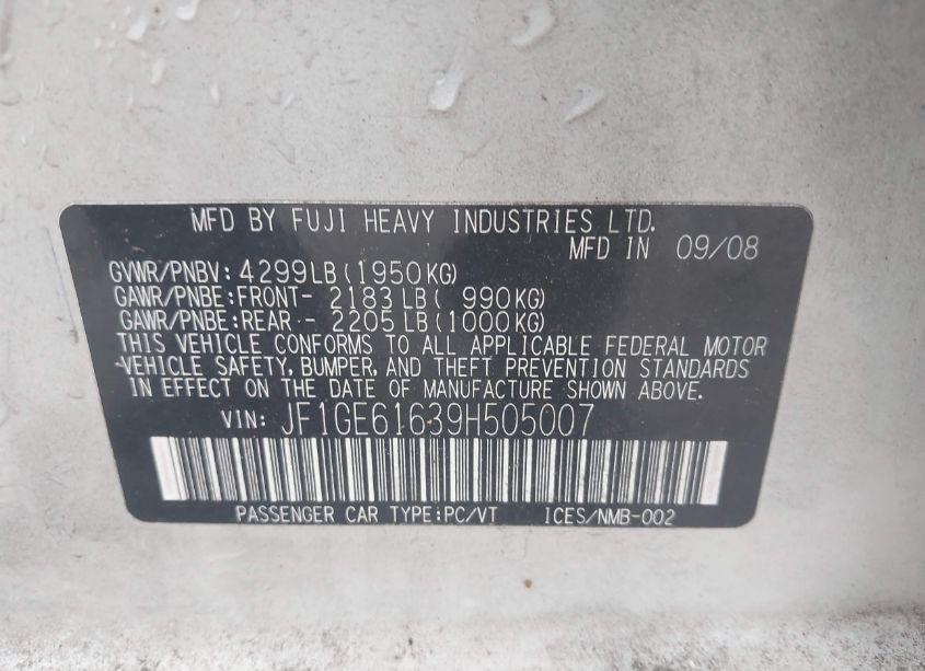 Photo 9 of 2009 Subaru Impreza 2.5I (VIN JF1GE61639H505007)