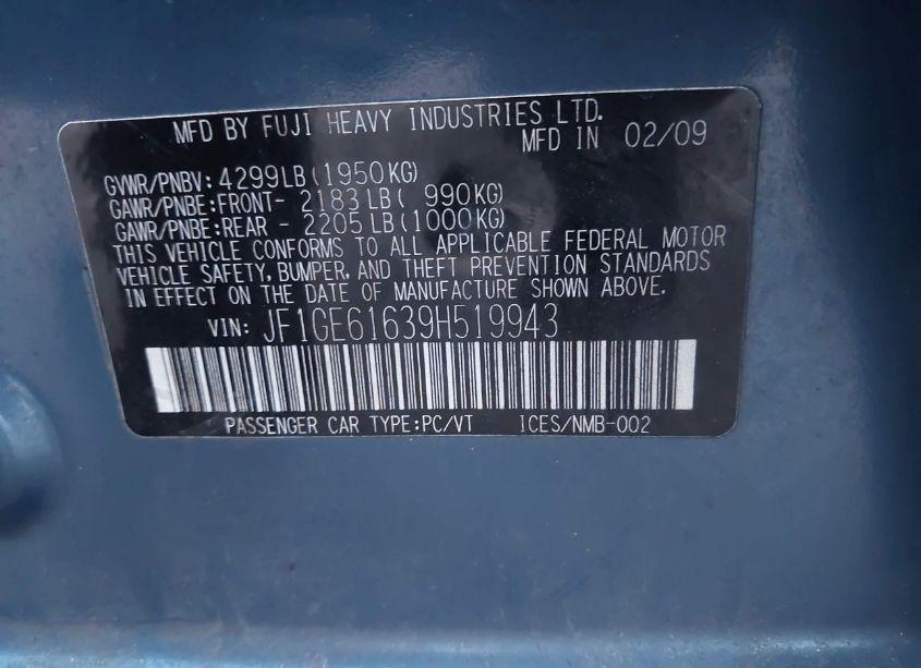 Photo 9 of 2009 Subaru Impreza 2.5I (VIN JF1GE61639H519943)