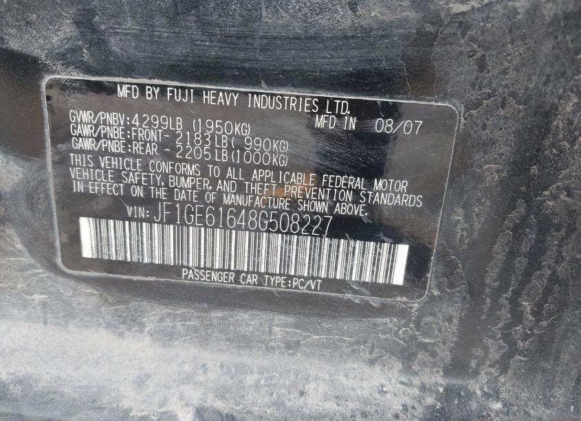 Photo 9 of 2008 Subaru Impreza 2.5I (VIN JF1GE61648G508227)