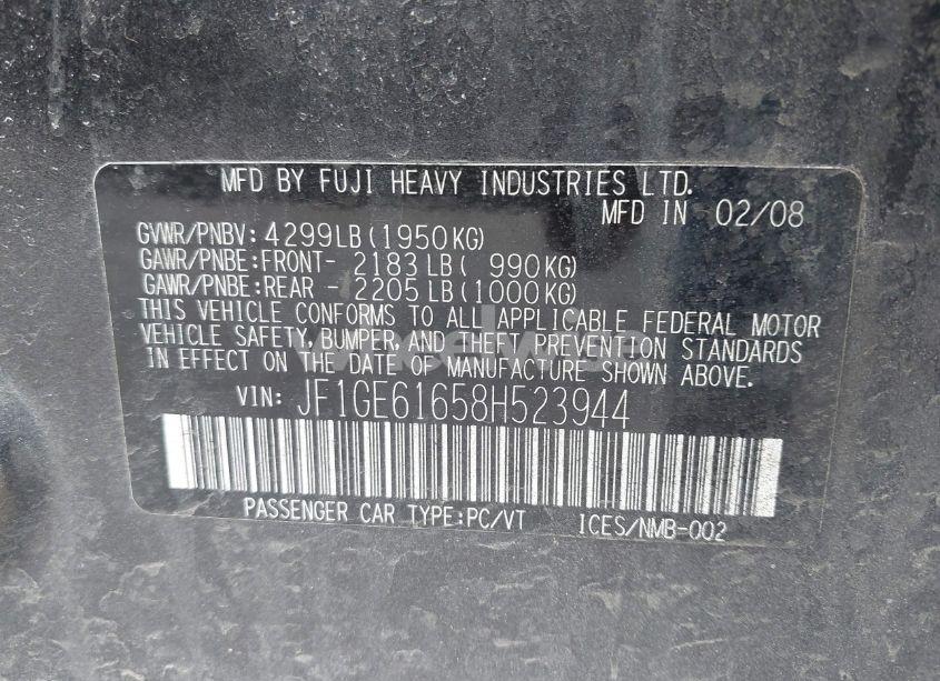 Photo 9 of 2008 Subaru Impreza 2.5I (VIN JF1GE61658H523944)