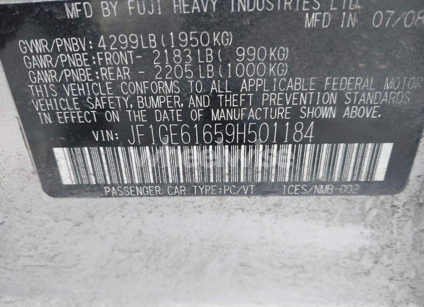 Photo 9 of 2009 Subaru Impreza 2.5I (VIN JF1GE61659H501184)