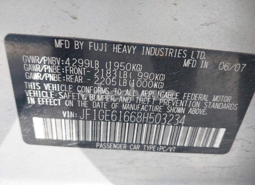 Photo 9 of 2008 Subaru Impreza 2.5I (VIN JF1GE61668H503234)