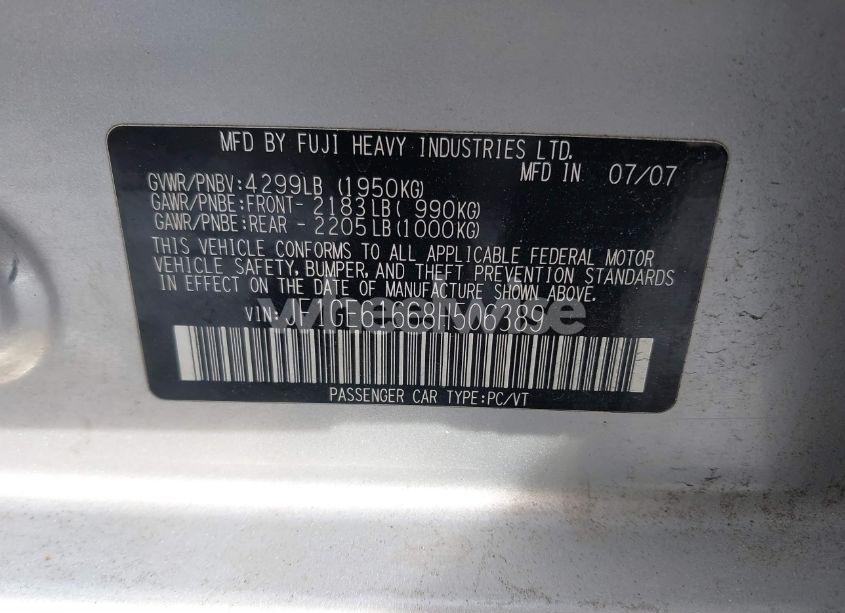 Photo 9 of 2008 Subaru Impreza 2.5I (VIN JF1GE61668H506389)