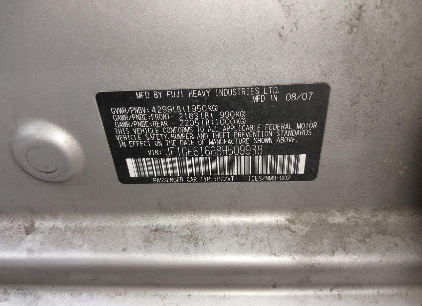 Photo 9 of 2008 Subaru Impreza 2.5I (VIN JF1GE61668H509938)