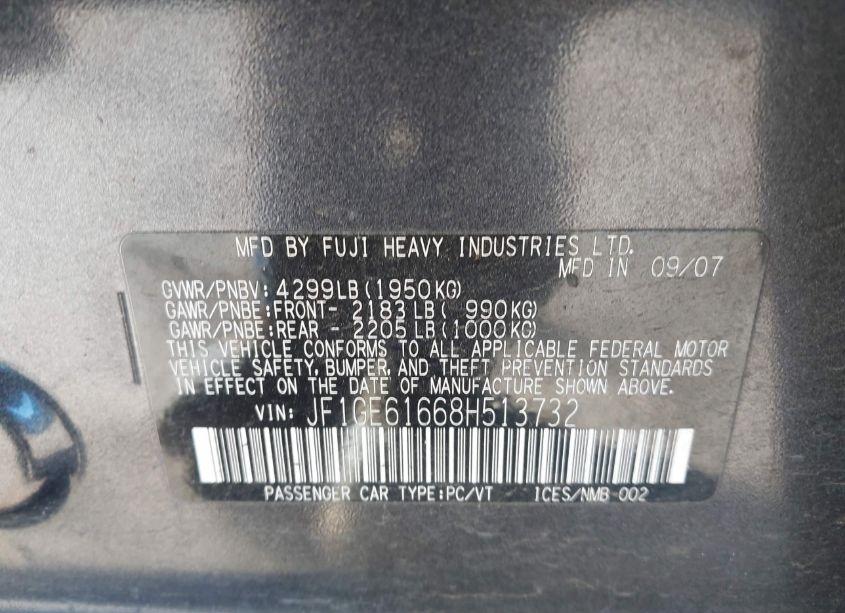 Photo 9 of 2008 Subaru Impreza 2.5I (VIN JF1GE61668H513732)