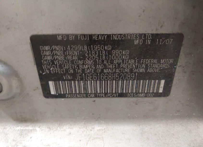 Photo 9 of 2008 Subaru Impreza 2.5I (VIN JF1GE61668H520891)
