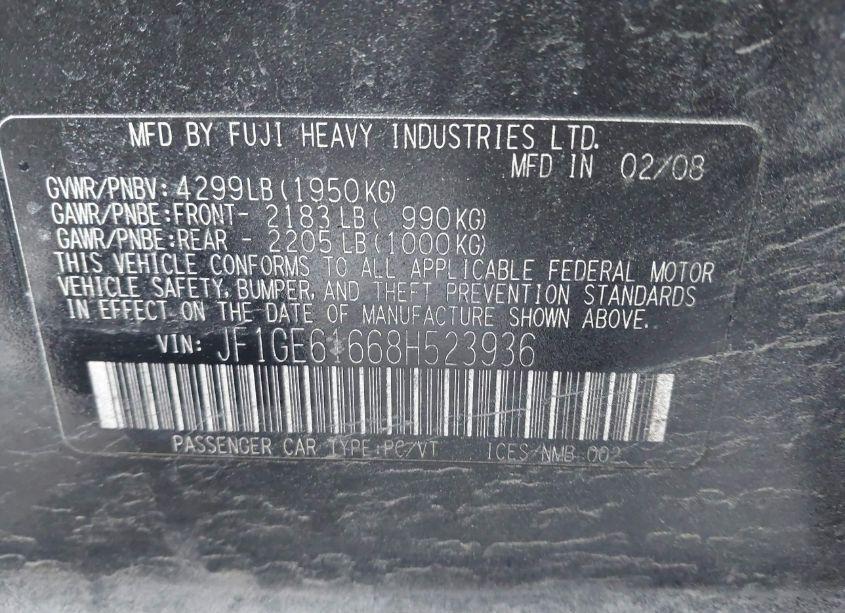 Photo 9 of 2008 Subaru Impreza 2.5I (VIN JF1GE61668H523936)