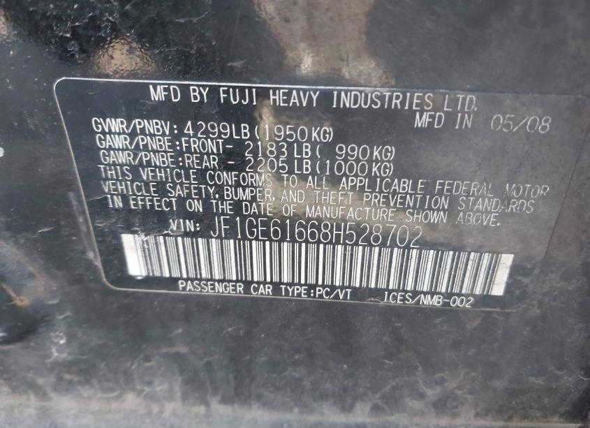 Photo 9 of 2008 Subaru Impreza 2.5I (VIN JF1GE61668H528702)