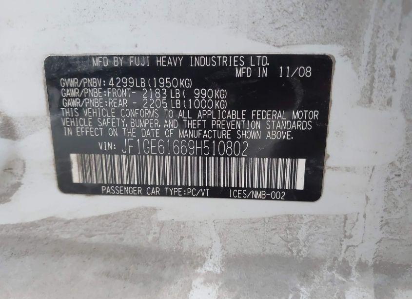 Photo 9 of 2009 Subaru Impreza 2.5I (VIN JF1GE61669H510802)