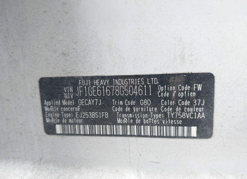 Photo 9 of 2008 Subaru Impreza (NATL) I (VIN JF1GE61678G504611)