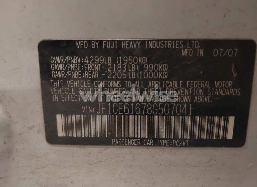 Photo 9 of 2008 Subaru Impreza (NATL) I (VIN JF1GE61678G507041)