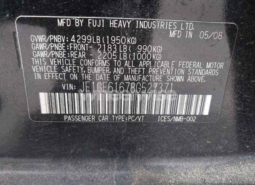 Photo 9 of 2008 Subaru Impreza 2.5I (VIN JF1GE61678G527371)