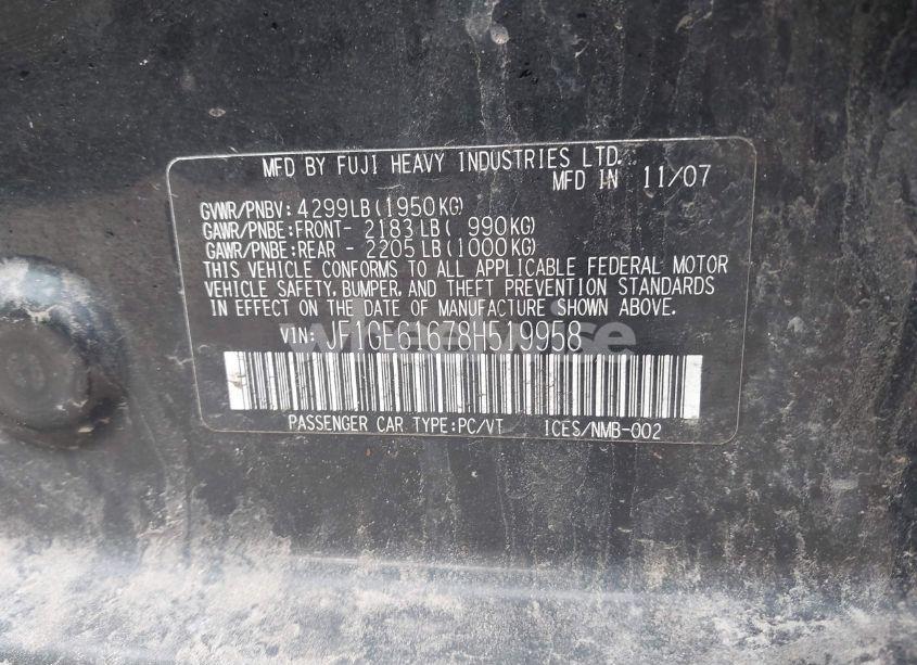 Photo 9 of 2008 Subaru Impreza 2.5I (VIN JF1GE61678H519958)