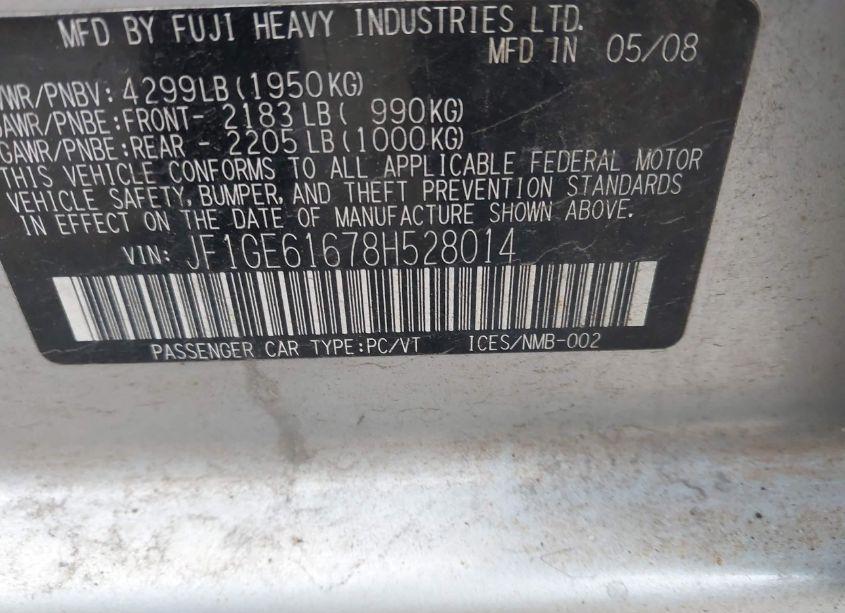 Photo 9 of 2008 Subaru Impreza 2.5I (VIN JF1GE61678H528014)