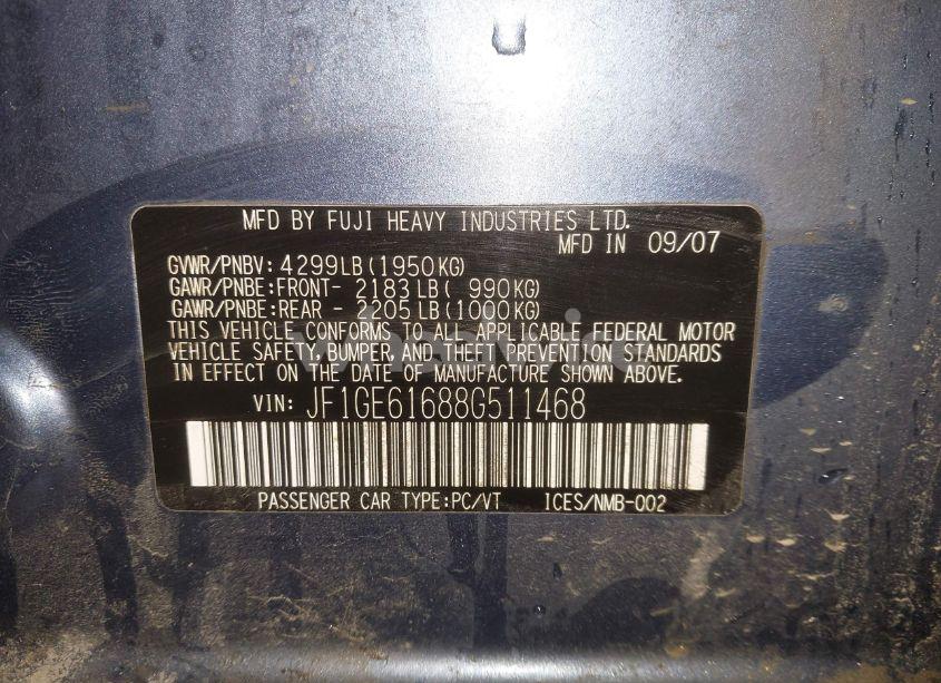 Photo 9 of 2008 Subaru Impreza 2.5I (VIN JF1GE61688G511468)