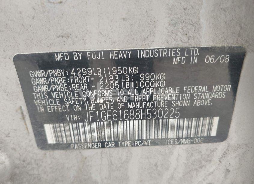 Photo 9 of 2008 Subaru Impreza 2.5I (VIN JF1GE61688H530225)