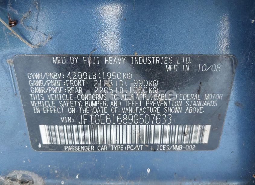 Photo 9 of 2009 Subaru Impreza 2.5I (VIN JF1GE61689G507633)