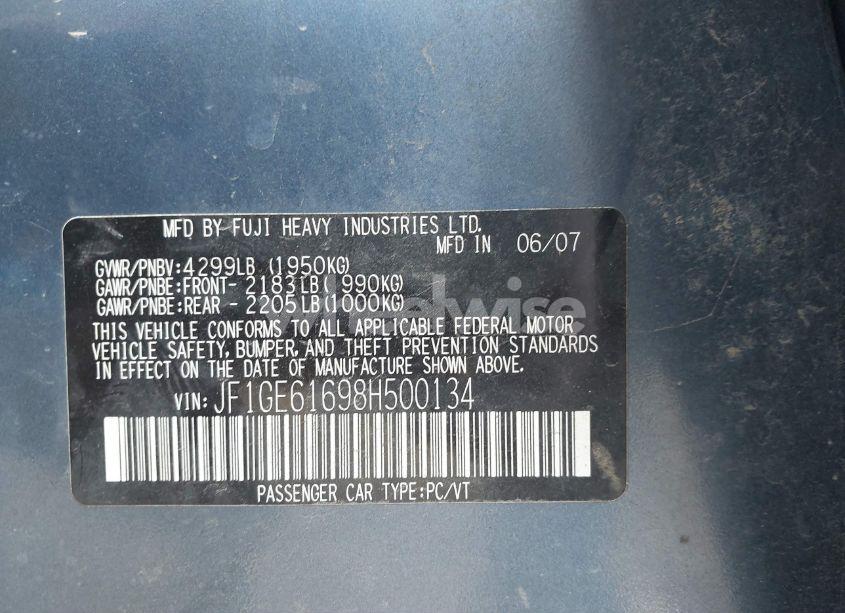 Photo 9 of 2008 Subaru Impreza 2.5I (VIN JF1GE61698H500134)