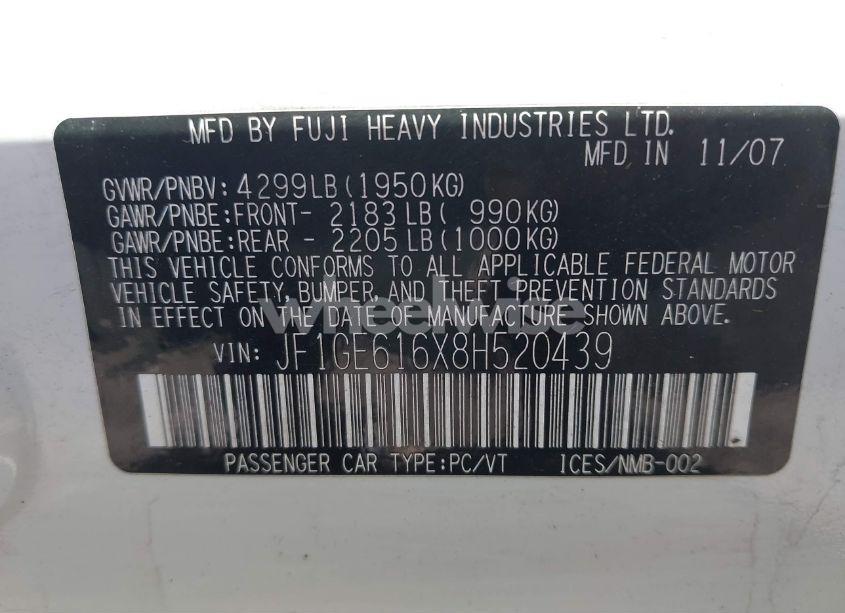 Photo 9 of 2008 Subaru Impreza 2.5I (VIN JF1GE616X8H520439)