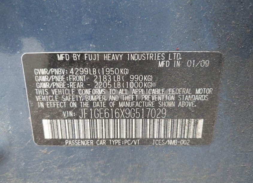 Photo 9 of 2009 Subaru Impreza 2.5I (VIN JF1GE616X9G517029)