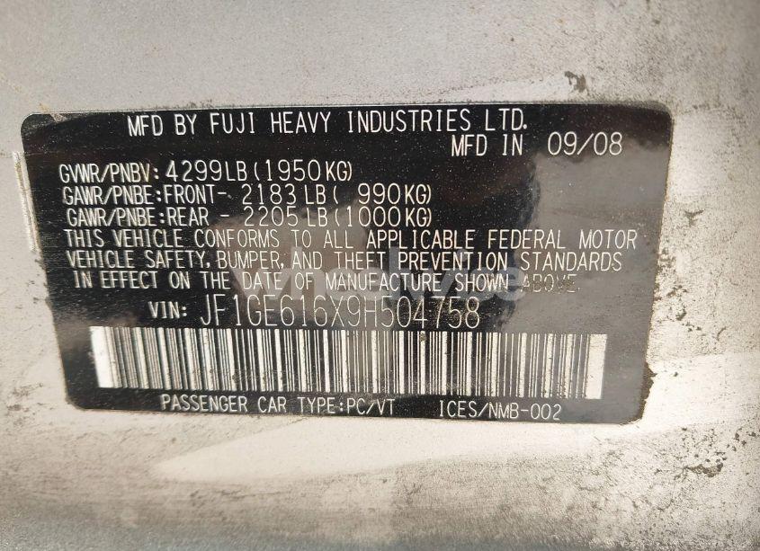 Photo 9 of 2009 Subaru Impreza 2.5I (VIN JF1GE616X9H504758)