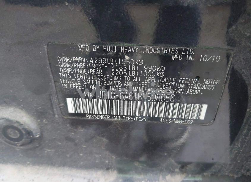 Photo 9 of 2011 Subaru Impreza 2.5I (VIN JF1GE6A61BH508056)