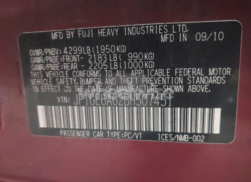 Photo 9 of 2011 Subaru Impreza 2.5I (VIN JF1GE6A62BH507451)