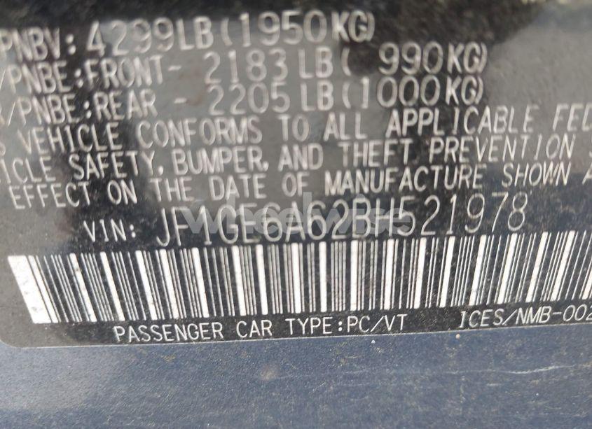 Photo 9 of 2011 Subaru Impreza 2.5I (VIN JF1GE6A62BH521978)